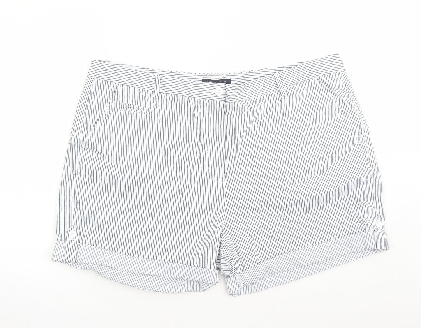 Marks and Spencer Womens Blue Striped Cotton Chino Shorts Size 22 L5 in Regular Zip
