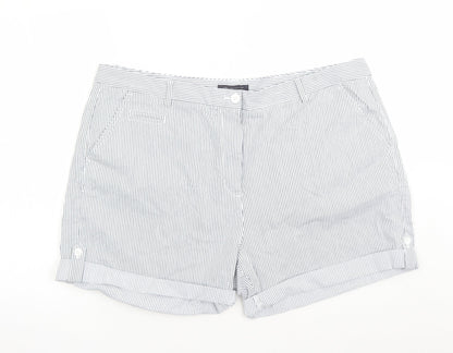 Marks and Spencer Womens Blue Striped Cotton Chino Shorts Size 22 L5 in Regular Zip