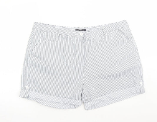 Marks and Spencer Womens Blue Striped Cotton Chino Shorts Size 22 L5 in Regular Zip