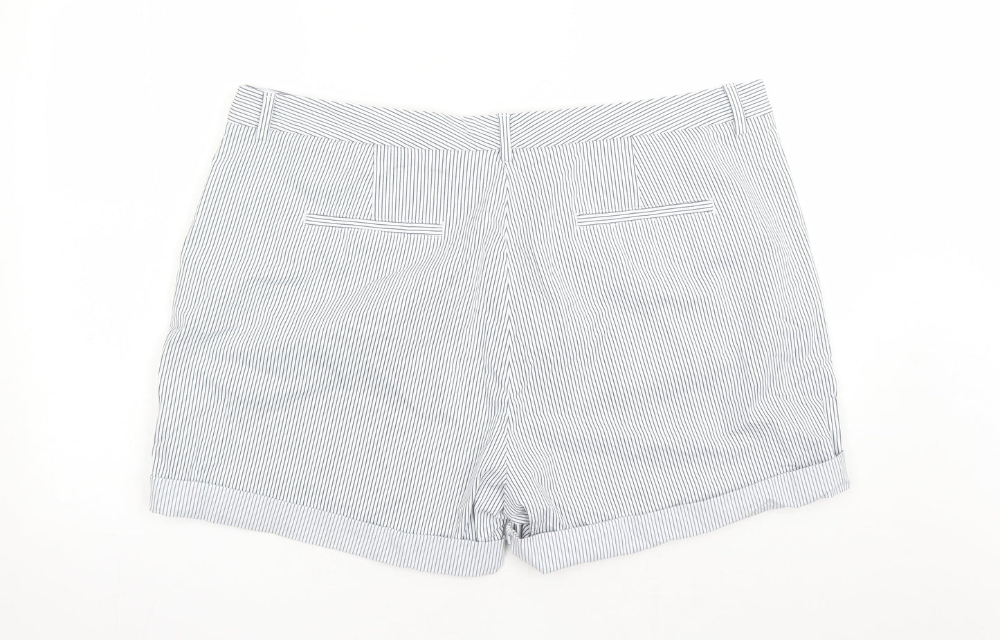 Marks and Spencer Womens Blue Striped Cotton Chino Shorts Size 22 L5 in Regular Zip