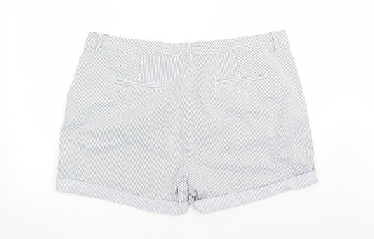 Marks and Spencer Womens Blue Striped Cotton Chino Shorts Size 22 L5 in Regular Zip