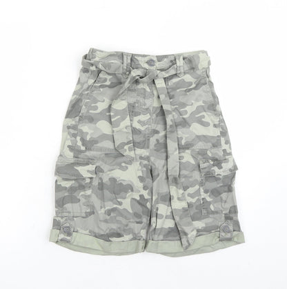 Marks and Spencer Womens Green Camouflage Lyocell Cargo Shorts Size 6 L7 in Regular Zip - Elasticated Waist Belted