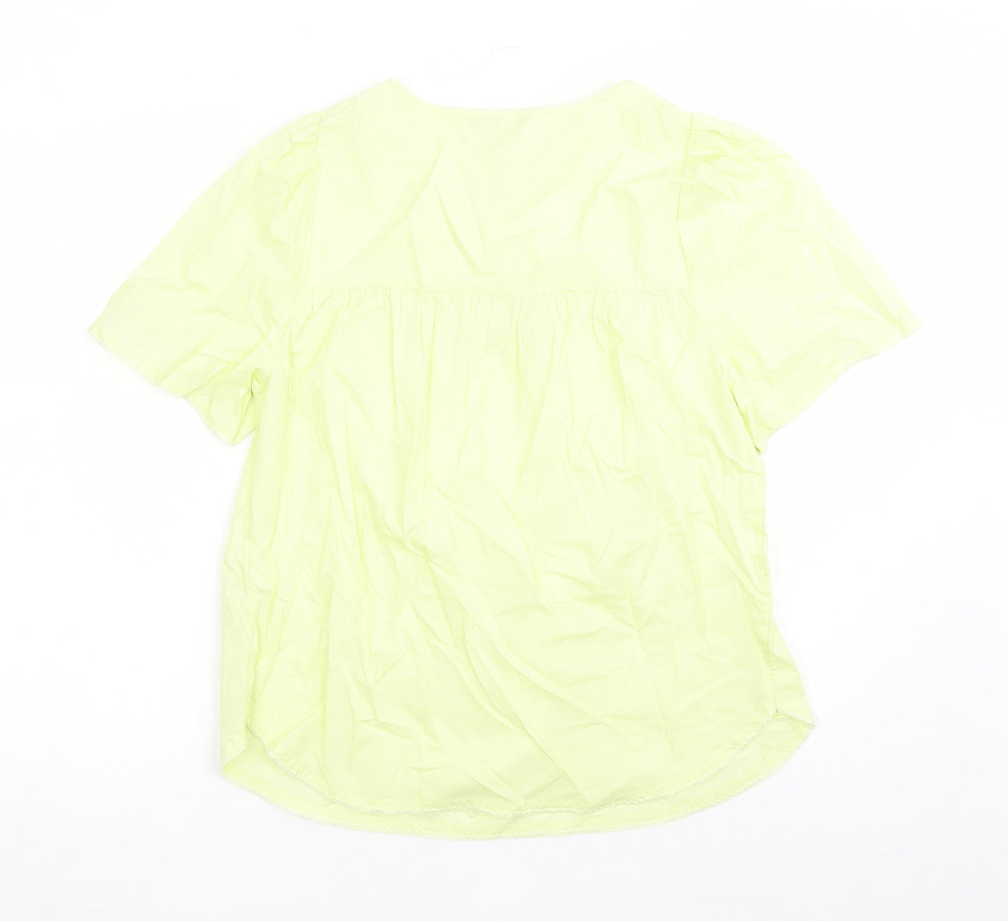 Marks and Spencer Womens Yellow Floral Cotton Basic Blouse Size 8 Round Neck - Embroidered Flowers Keyhole Neckline
