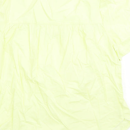 Marks and Spencer Womens Yellow Floral Cotton Basic Blouse Size 8 Round Neck - Embroidered Flowers Keyhole Neckline