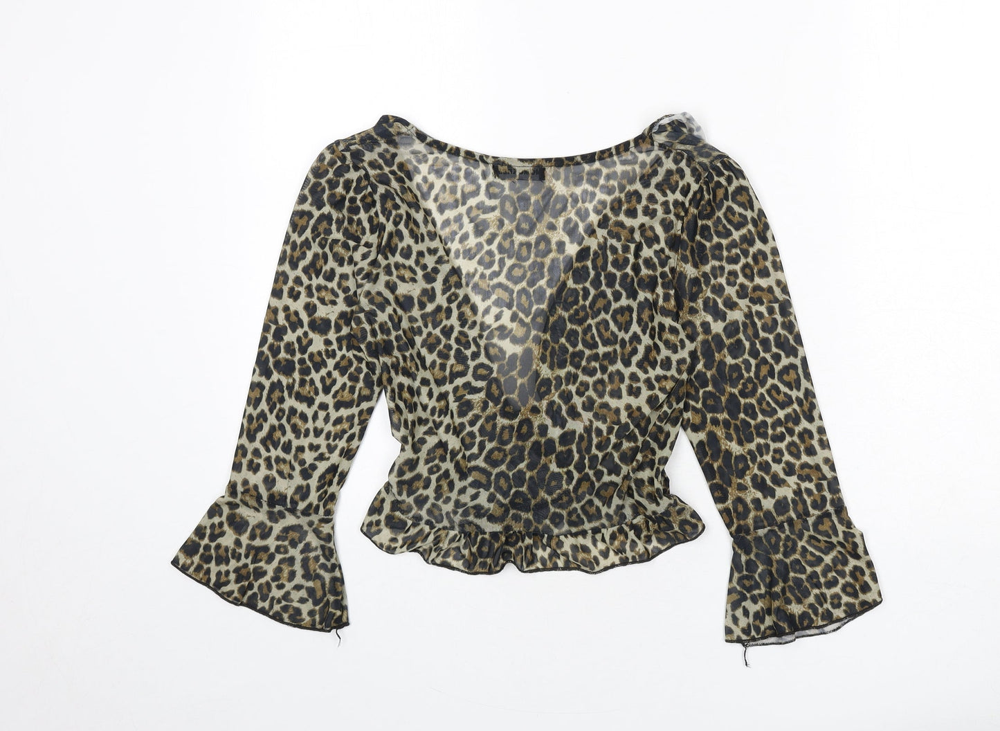 Momokrom Womens Multicoloured Animal Print Polyester Wrap T-Shirt Size 8 V-Neck - Leopard Print, Cropped