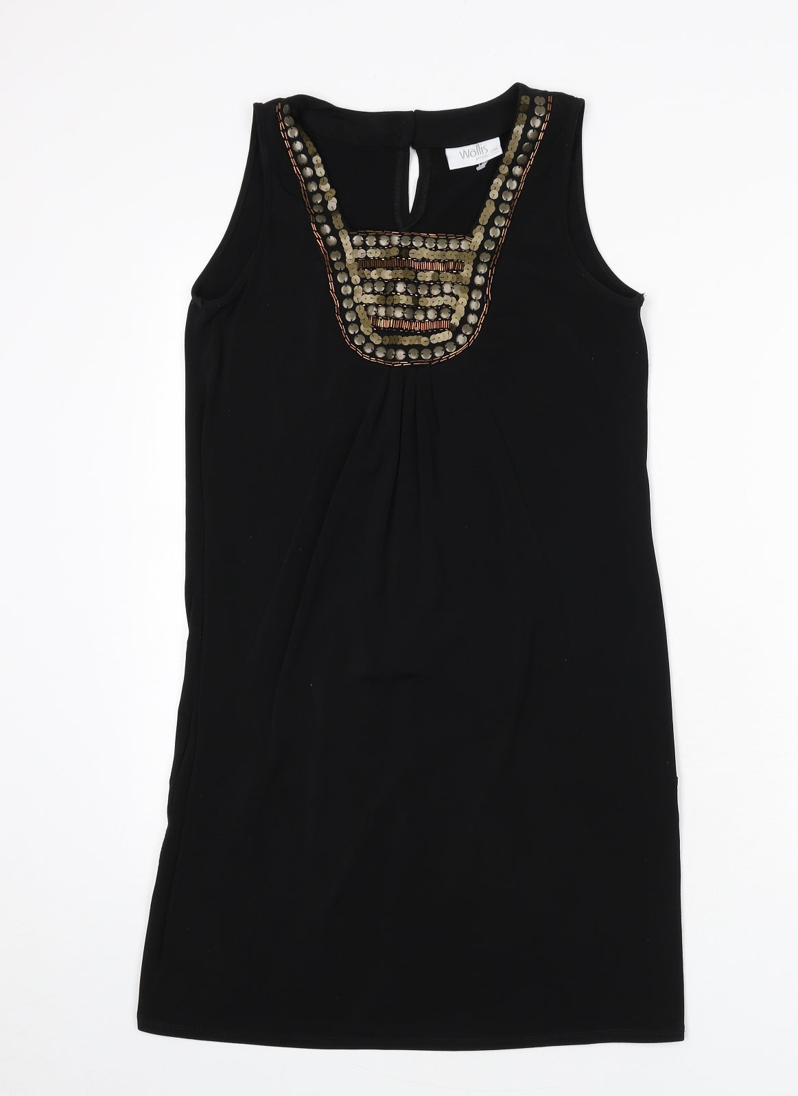 Wallis Womens Black Polyester Sheath Size 10 Round Neck Button - Beaded Detail