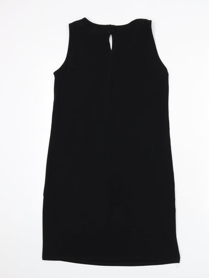 Wallis Womens Black Polyester Sheath Size 10 Round Neck Button - Beaded Detail