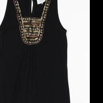 Wallis Womens Black Polyester Sheath Size 10 Round Neck Button - Beaded Detail
