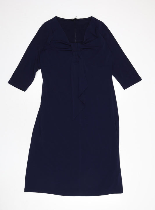 Wardrobe Womens Blue Polyester A-Line Size 12 V-Neck Pullover