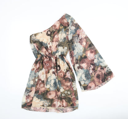 Love Womens Multicoloured Floral Polyester A-Line Size S One Shoulder Pullover - Size S/M