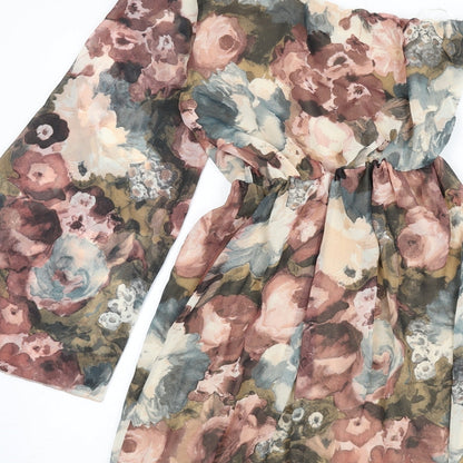 Love Womens Multicoloured Floral Polyester A-Line Size S One Shoulder Pullover - Size S/M