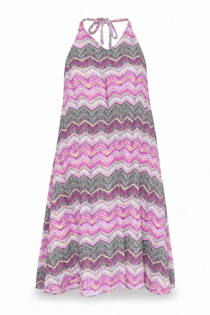 Very Womens Multicoloured Geometric Viscose A-Line Size 12 Halter Tie - Zig Zag Pattern