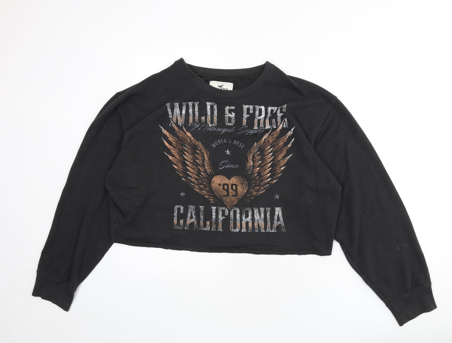 Hollister Womens Grey Cotton Pullover Sweatshirt Size L Pullover - Cropped, Slogan, Heart, Wings