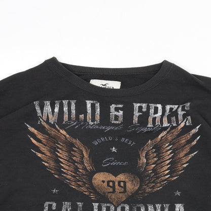 Hollister Womens Grey Cotton Pullover Sweatshirt Size L Pullover - Cropped, Slogan, Heart, Wings