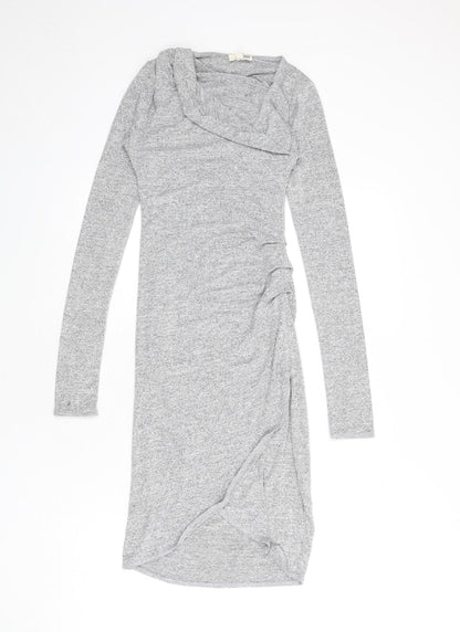 Wilfred Free Womens Grey Viscose Bodycon Size XS V-Neck Pullover - Ruched