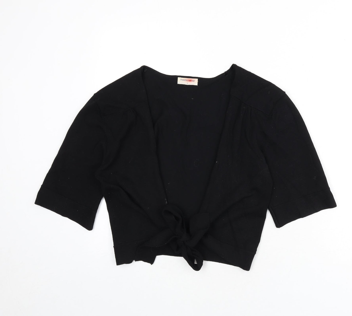 The Stock Shop Womens Black V-Neck Viscose Shrug Jumper Size L - Cropped, Tie Front