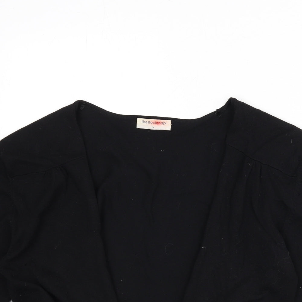 The Stock Shop Womens Black V-Neck Viscose Shrug Jumper Size L - Cropped, Tie Front