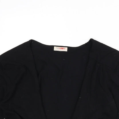 The Stock Shop Womens Black V-Neck Viscose Shrug Jumper Size L - Cropped, Tie Front