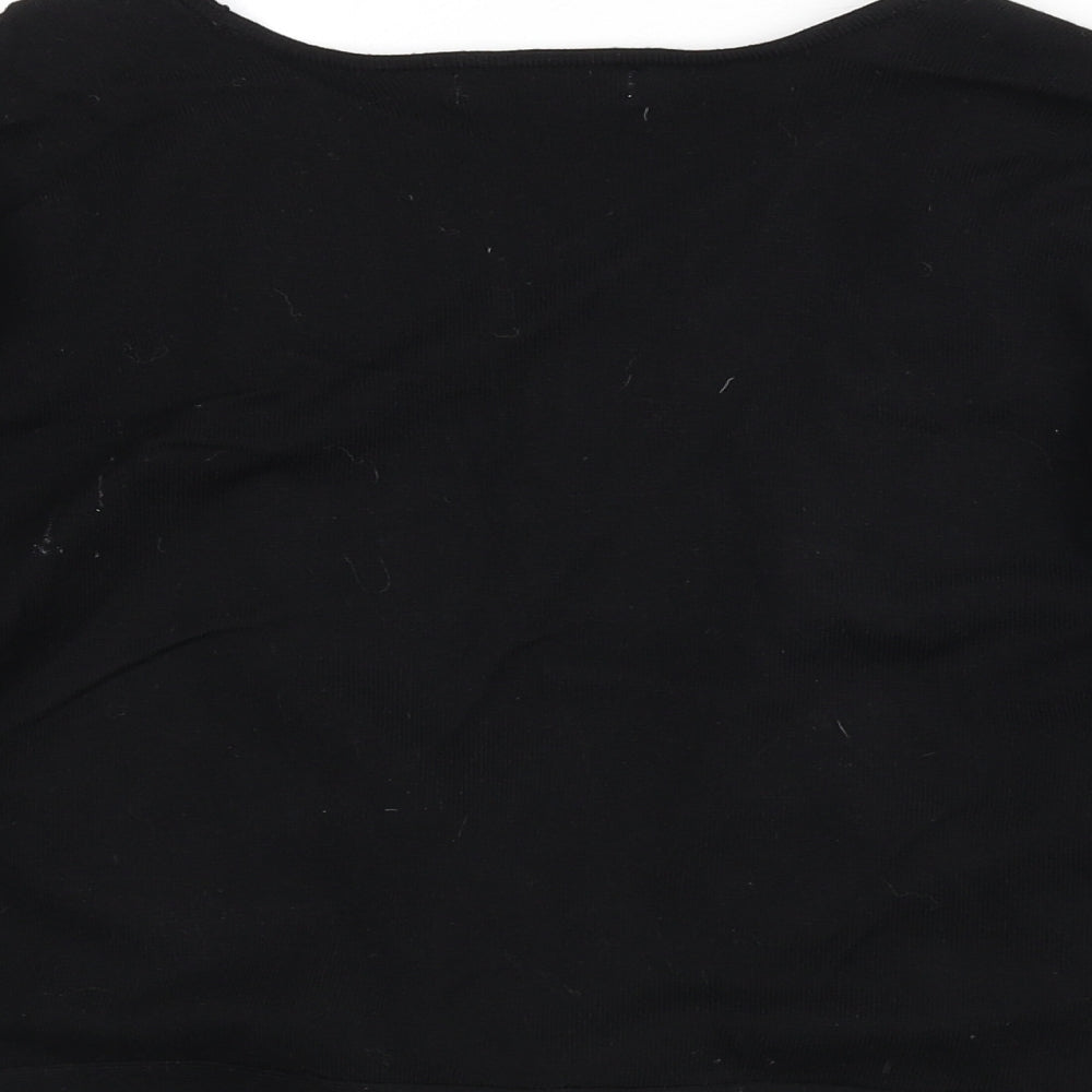 The Stock Shop Womens Black V-Neck Viscose Shrug Jumper Size L - Cropped, Tie Front