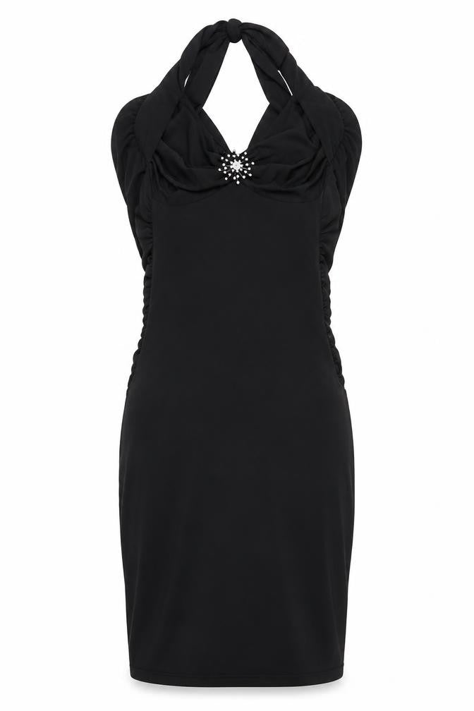 Morgan Womens Black Polyester Bodycon Size M Halter Tie