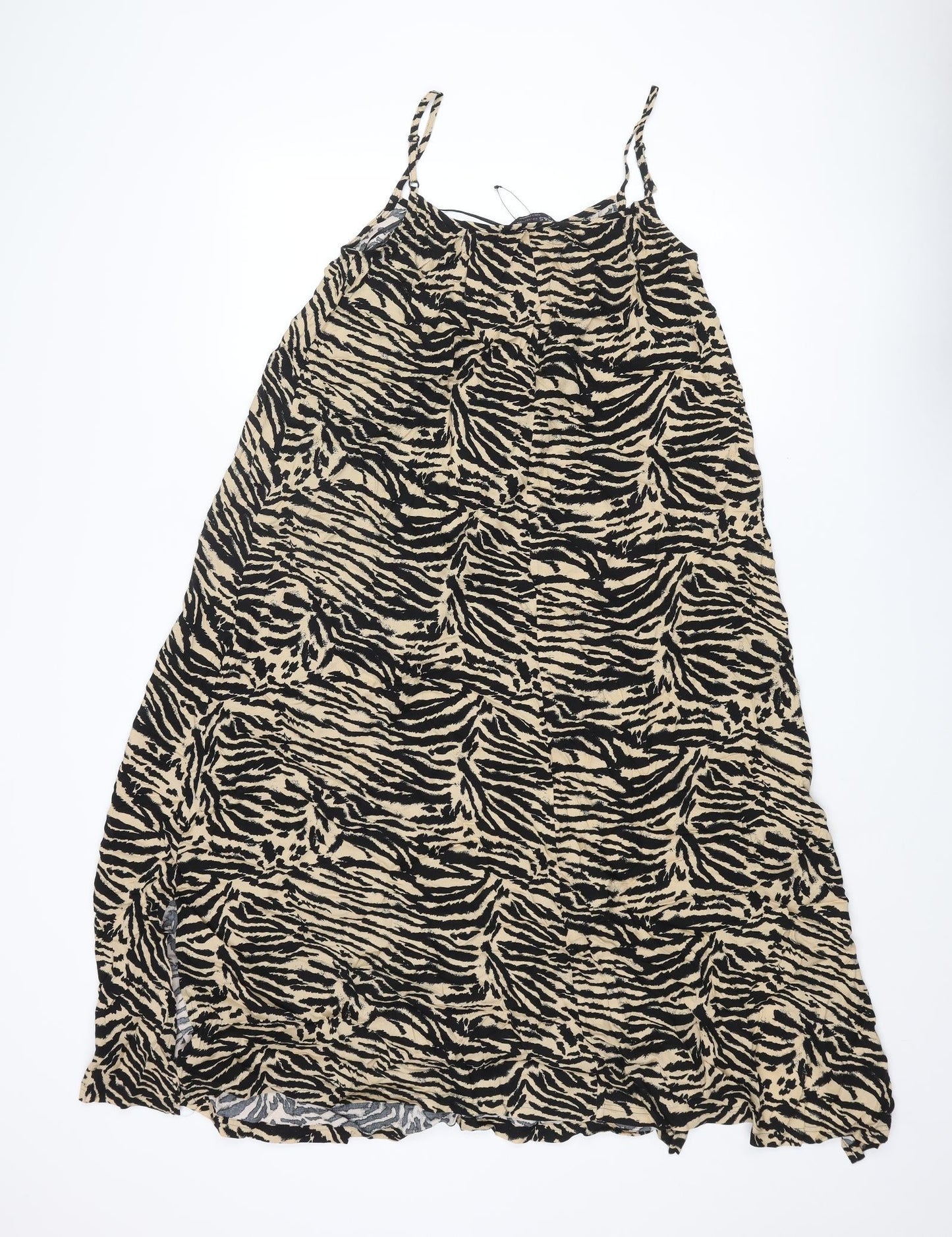 Marks and Spencer Womens Brown Animal Print Viscose A-Line Size 10 Scoop Neck Pullover - Tiger Print