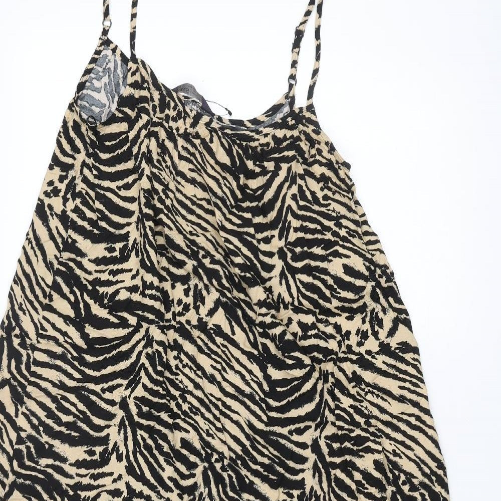Marks and Spencer Womens Brown Animal Print Viscose A-Line Size 10 Scoop Neck Pullover - Tiger Print
