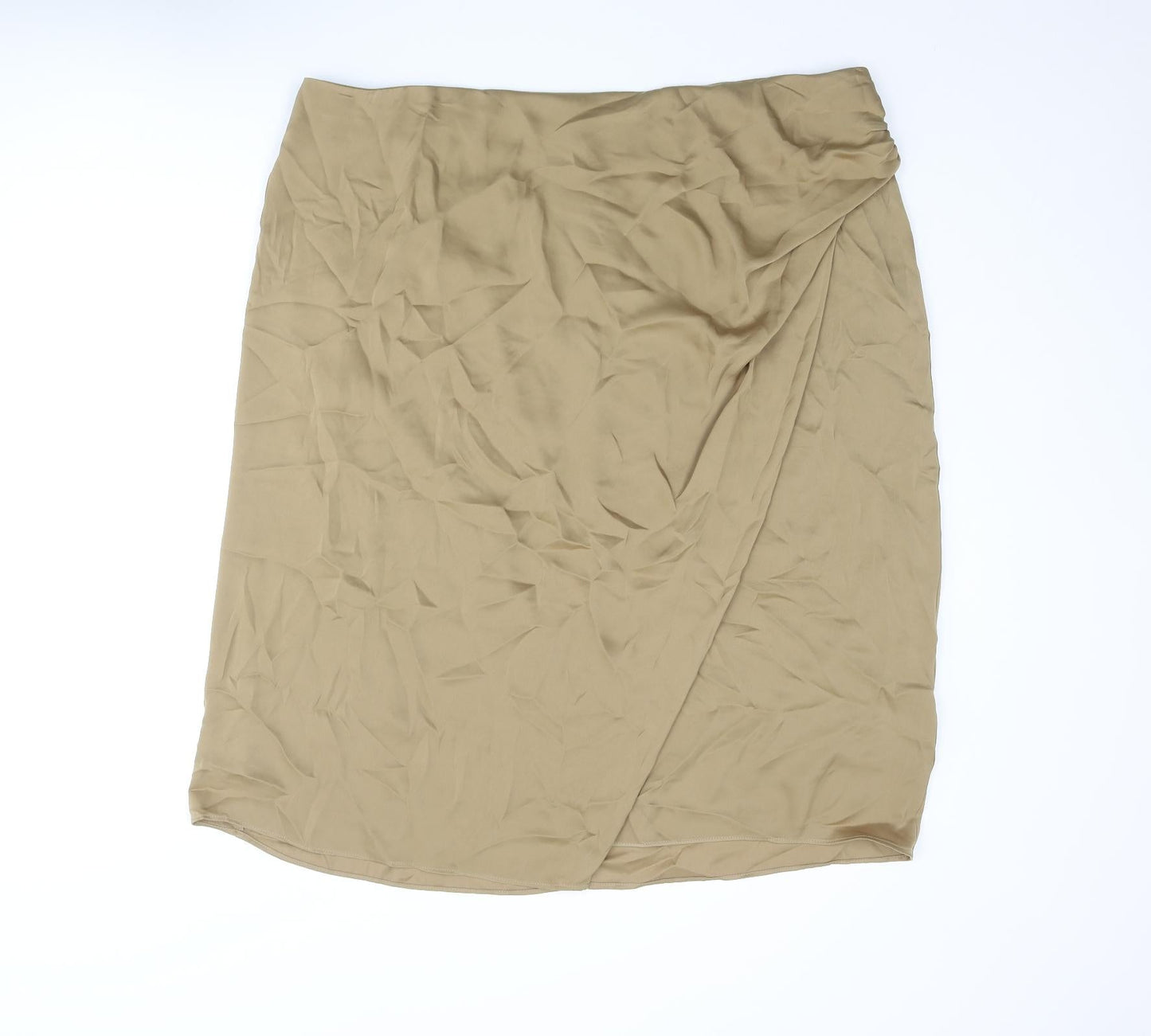 Marks and Spencer Womens Brown Polyester Straight & Pencil Skirt Size 22 Zip - Rouched Wrap Style