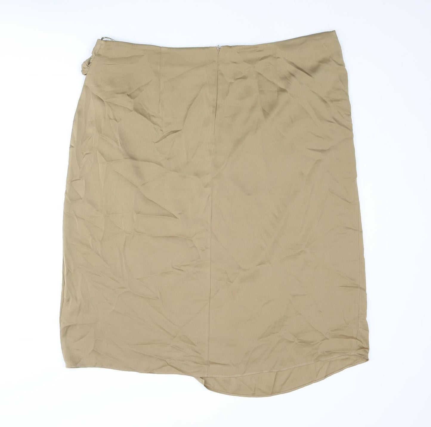 Marks and Spencer Womens Brown Polyester Straight & Pencil Skirt Size 22 Zip - Rouched Wrap Style