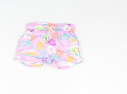 Marks and Spencer Boys Purple Floral Polyester Cropped Trousers Size 0-3 Months Drawstring - Swim Shorts