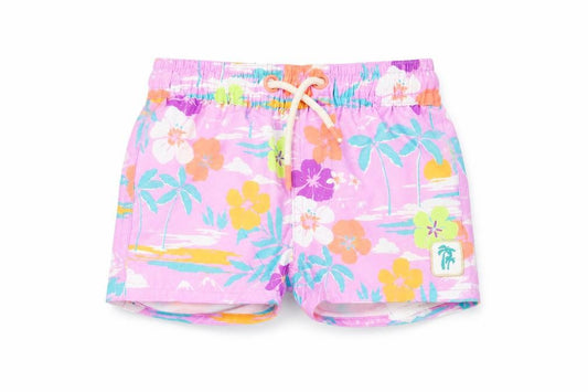 Marks and Spencer Boys Purple Floral Polyester Cropped Trousers Size 0-3 Months Drawstring - Swim Shorts