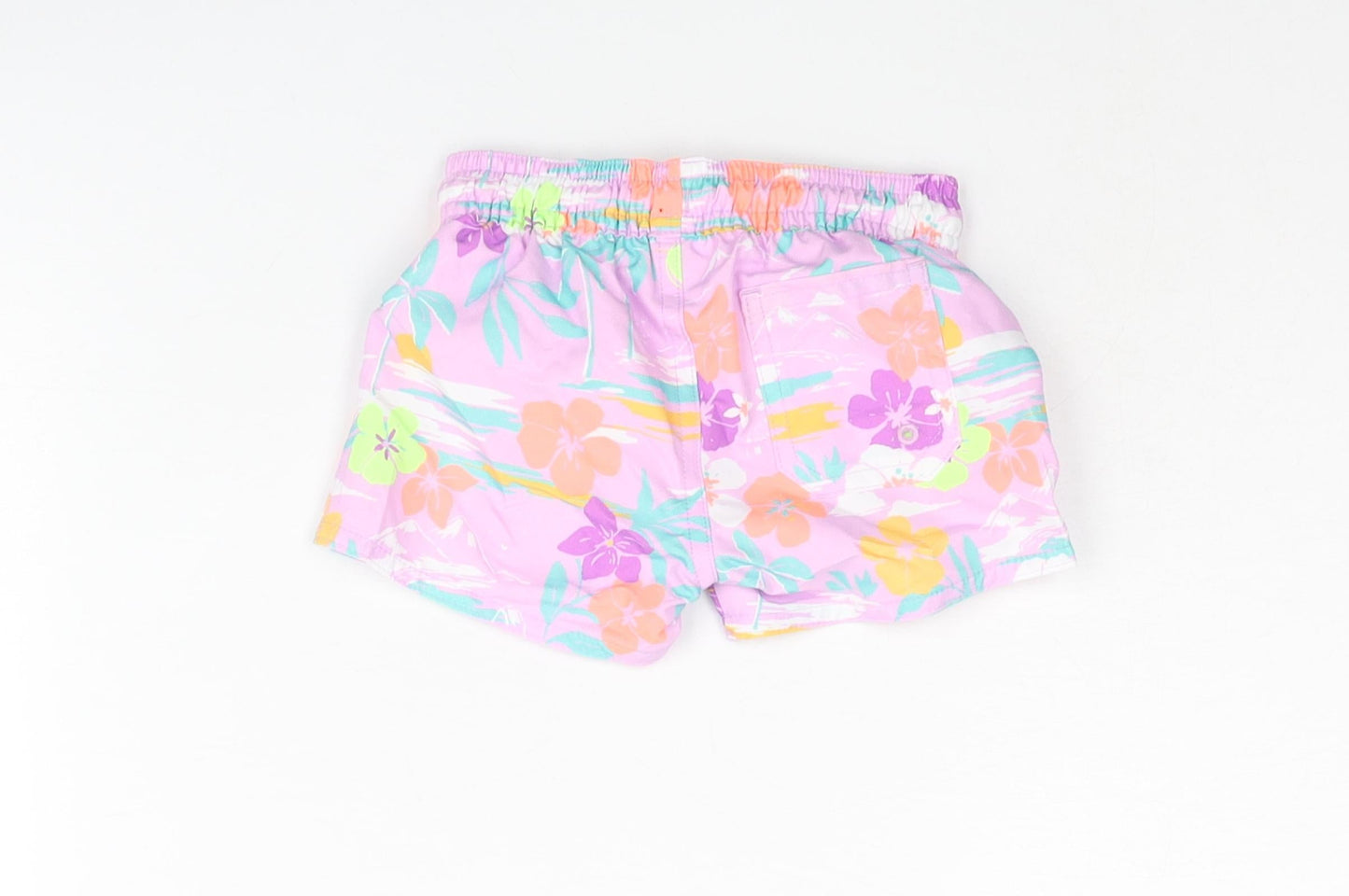 Marks and Spencer Boys Purple Floral Polyester Cropped Trousers Size 0-3 Months Drawstring - Swim Shorts