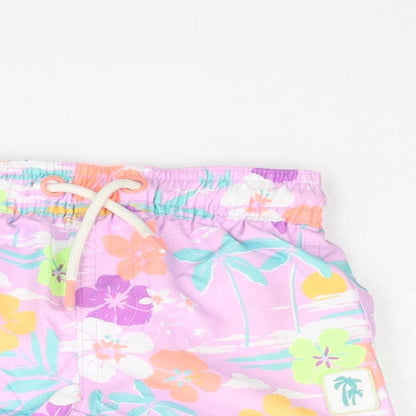 Marks and Spencer Boys Purple Floral Polyester Cropped Trousers Size 0-3 Months Drawstring - Swim Shorts