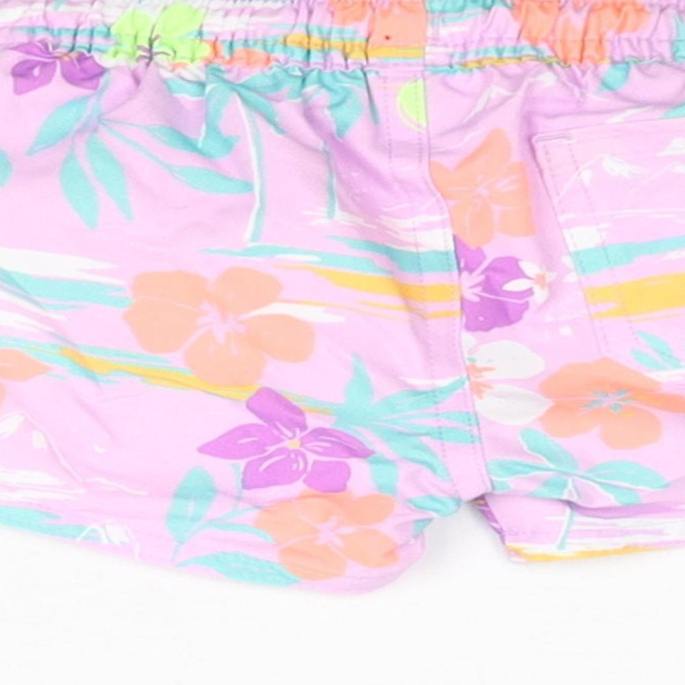 Marks and Spencer Boys Purple Floral Polyester Cropped Trousers Size 0-3 Months Drawstring - Swim Shorts