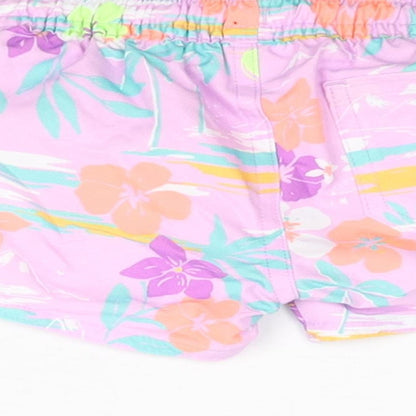 Marks and Spencer Boys Purple Floral Polyester Cropped Trousers Size 0-3 Months Drawstring - Swim Shorts
