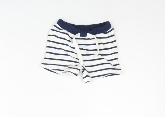 Marks and Spencer Boys White Striped Cotton Cropped Trousers Size 0-3 Months Drawstring