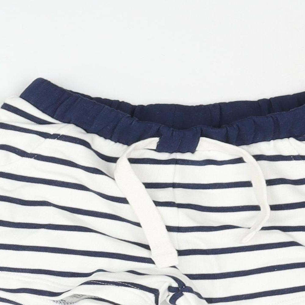 Marks and Spencer Boys White Striped Cotton Cropped Trousers Size 0-3 Months Drawstring