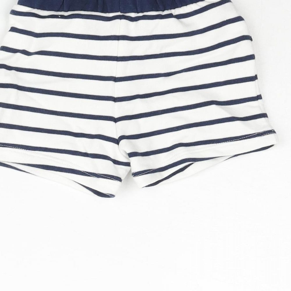 Marks and Spencer Boys White Striped Cotton Cropped Trousers Size 0-3 Months Drawstring