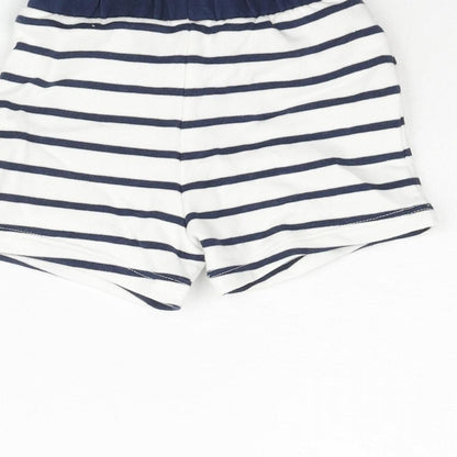 Marks and Spencer Boys White Striped Cotton Cropped Trousers Size 0-3 Months Drawstring