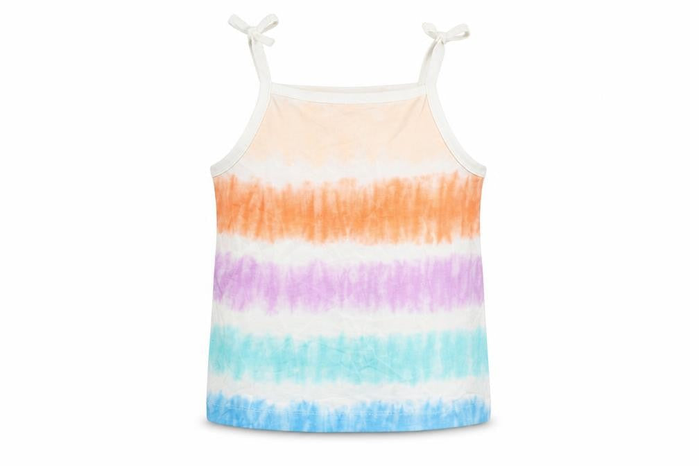 Front view of Marks & Spencer girls’ multicoloured geometric cotton basic tank, years square neck pullover - tie dye