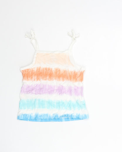 Marks and Spencer Girls Multicoloured Geometric Cotton Basic Tank Size 2-3 Years Square Neck Pullover - Tie Dye