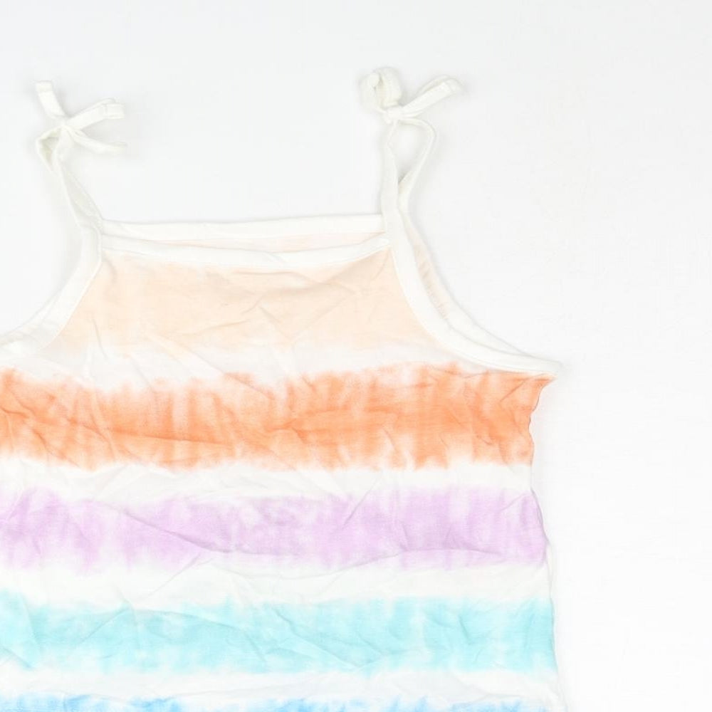 Marks and Spencer Girls Multicoloured Geometric Cotton Basic Tank Size 2-3 Years Square Neck Pullover - Tie Dye