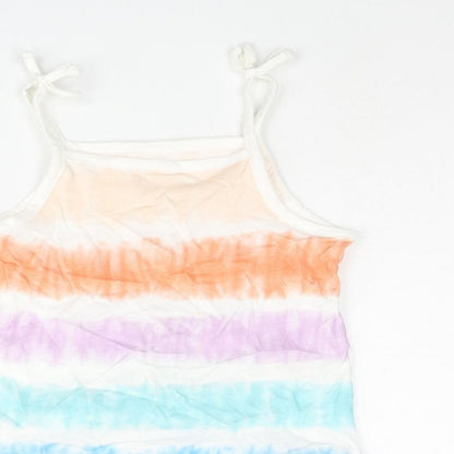 Marks and Spencer Girls Multicoloured Geometric Cotton Basic Tank Size 2-3 Years Square Neck Pullover - Tie Dye