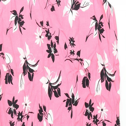 Marks and Spencer Womens Pink Floral Viscose Shift Size 14 Scoop Neck Pullover - Side Slits