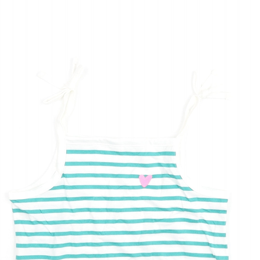 Marks and Spencer Girls Blue Striped Cotton Basic Tank Size 2-3 Years Square Neck Pullover - Embroidered Heart