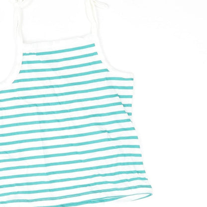 Marks and Spencer Girls Blue Striped Cotton Basic Tank Size 2-3 Years Square Neck Pullover - Embroidered Heart