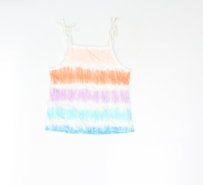 Marks and Spencer Girls Multicoloured Geometric Cotton Basic Tank Size 2-3 Years Square Neck Pullover - Tie Dye