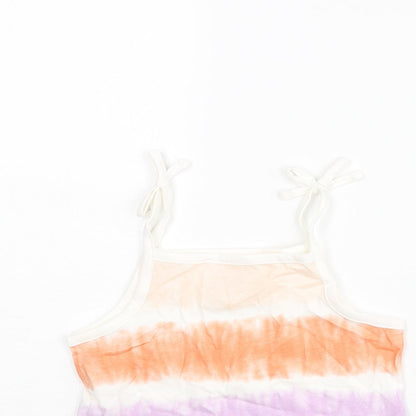 Marks and Spencer Girls Multicoloured Geometric Cotton Basic Tank Size 2-3 Years Square Neck Pullover - Tie Dye