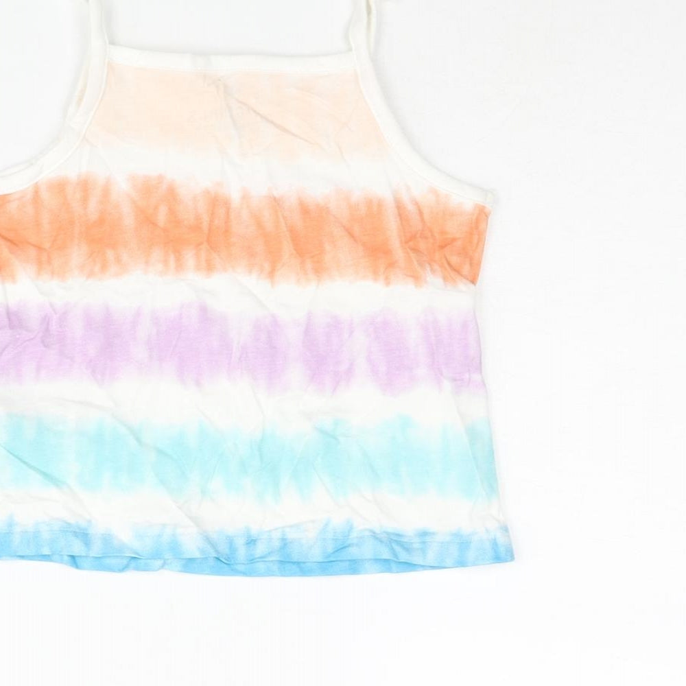 Marks and Spencer Girls Multicoloured Geometric Cotton Basic Tank Size 2-3 Years Square Neck Pullover - Tie Dye