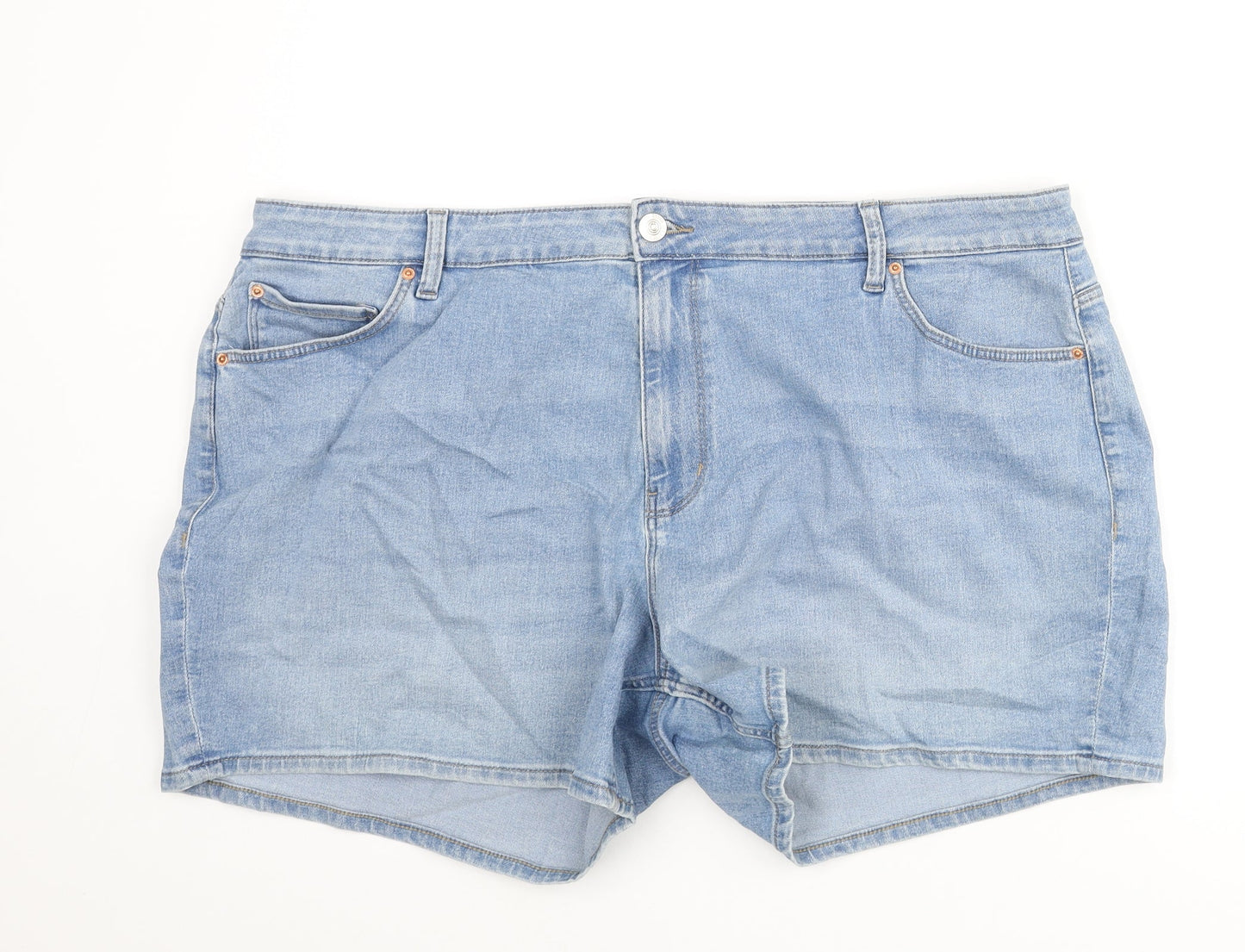 Marks and Spencer Womens Blue Cotton Basic Shorts Size 24 L4 in Regular Zip