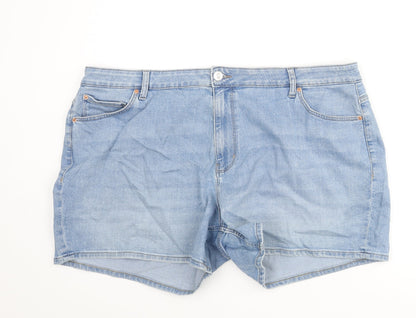 Marks and Spencer Womens Blue Cotton Basic Shorts Size 24 L4 in Regular Zip